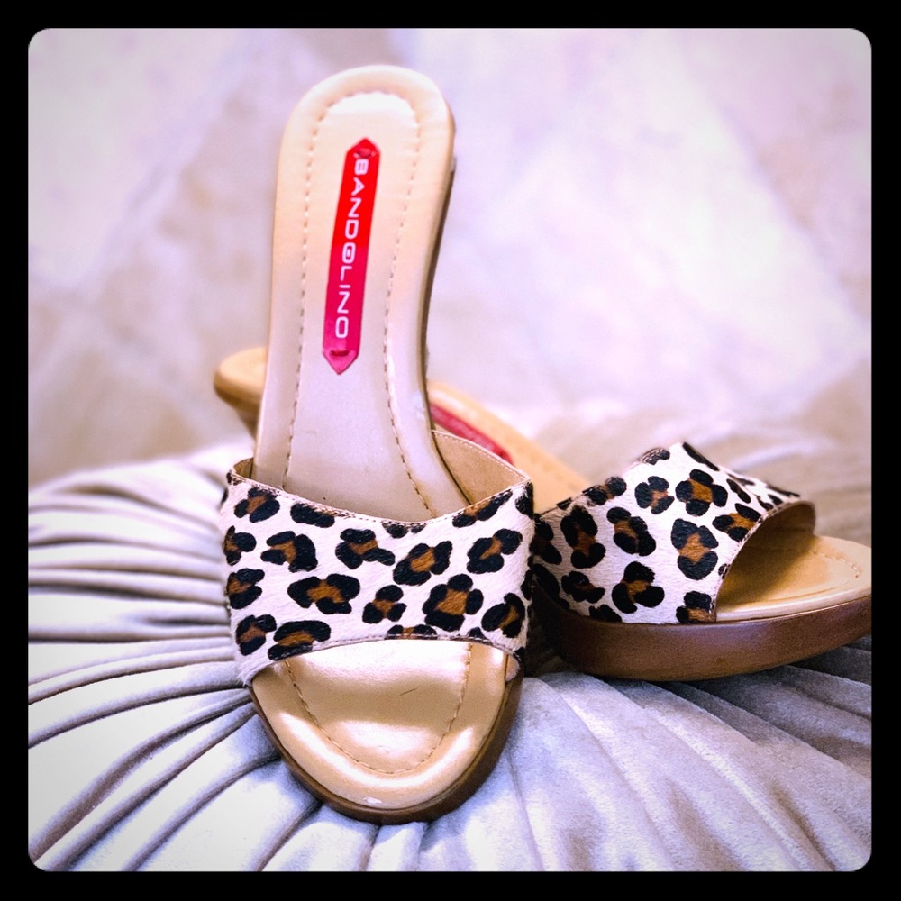 Gorgeous Leather Bandolino Leopard High Heel Mules